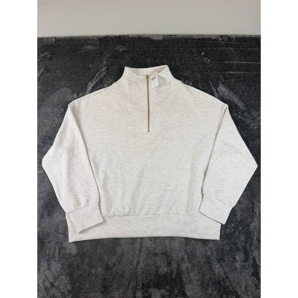 NWT Varley Double Soft Hawley Half Zip Ivory Marl Sweatshirt Size XL